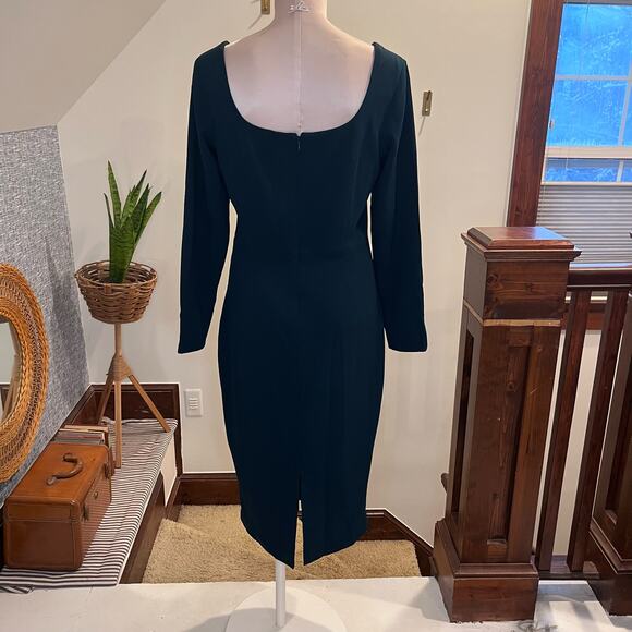 Dress The Population Sonia Long Sleeve Pine Green Fitted Midi Dress Size Large - Picture 2 of 10